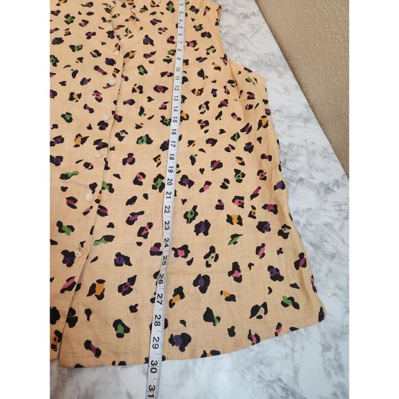 Silkland Women's Beige Leopard Printed Linen Sleeveless‎ Button Front Blouse  2X - Picture 5 of 5